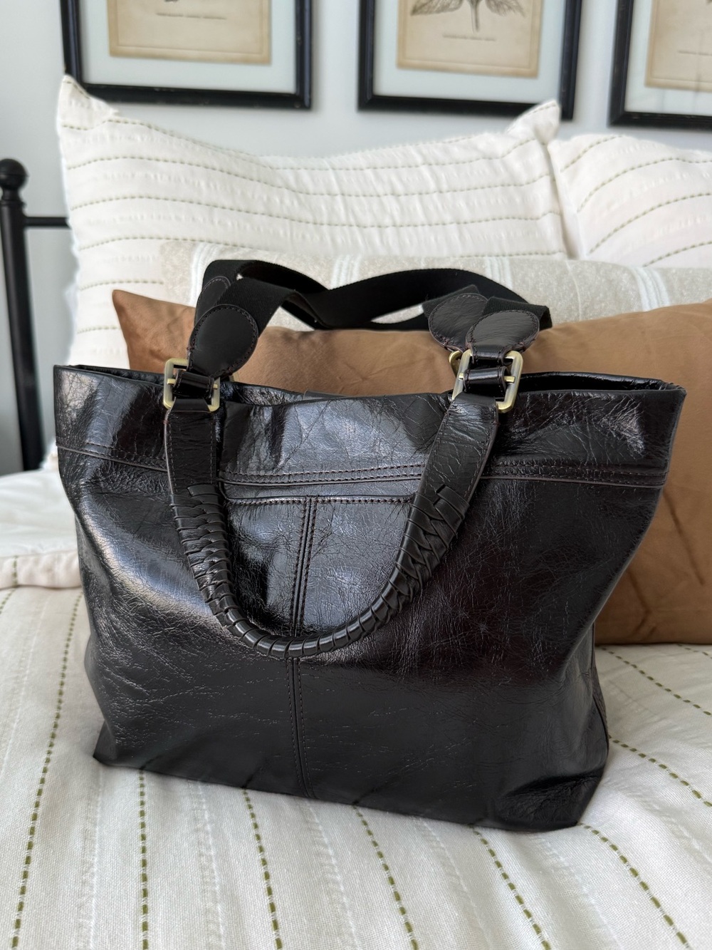 HOBO Romy Medium Black Polished Leather Tote Shoulder Bag - Picture 6 of 11
